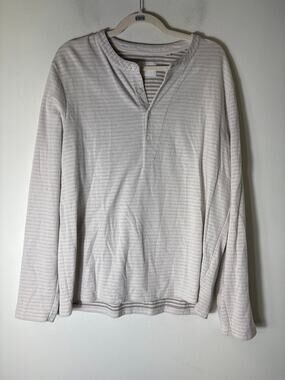 Billy Reid Off White Tan Stripe Long Sleeve Cotton Blend Shirt Sz XL